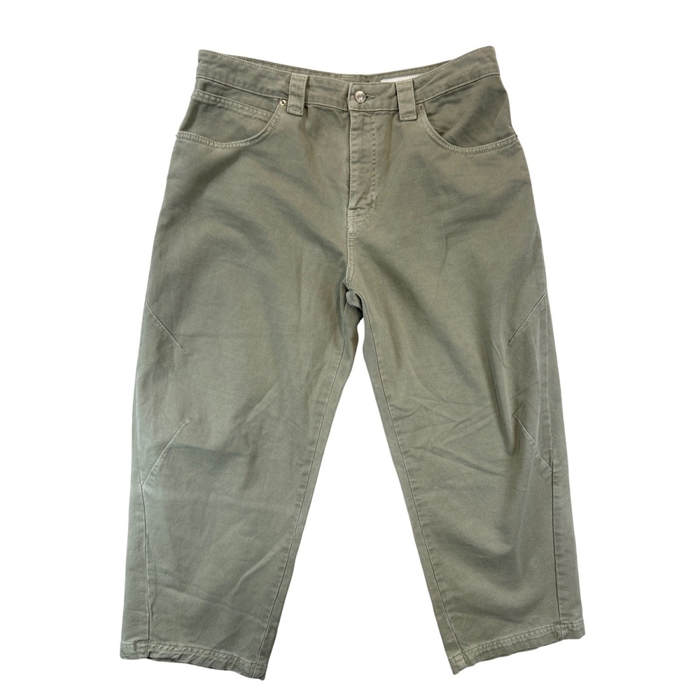 Zara Pants Womens 12 Sage Green High Rise Wide Leg Cotton Darted Knee Relaxed